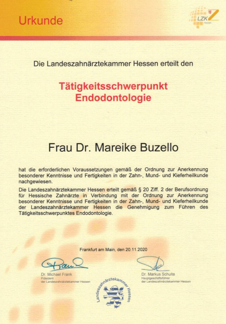 Zahnarzt Oberursel Dr Mareike Buzello Zahnärztin Endodontologie 2020