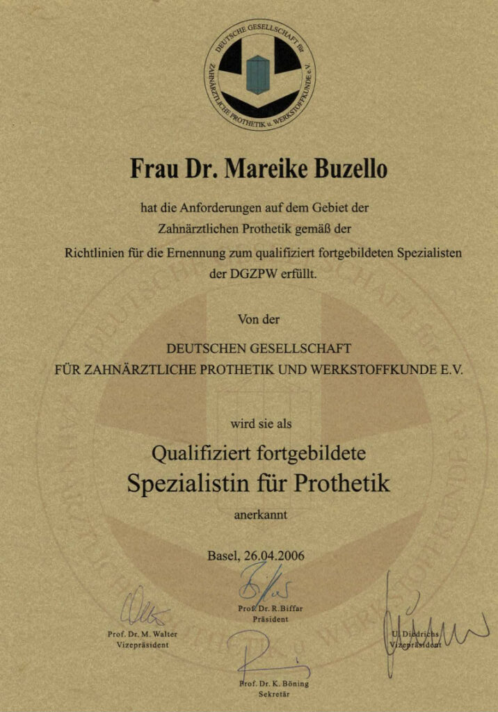 Zahnarzt Oberursel Dr Mareike Buzello Zahnärztin Prothetik